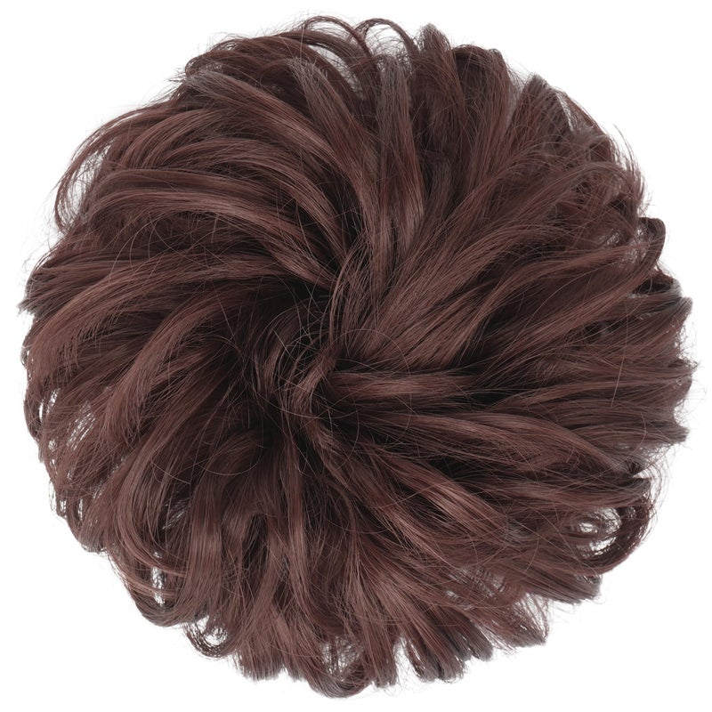 FESHFEN Messy Bun Hair Piece - Elastic Wavy Curly Hair Bun Scrunchies Extensions Synthetic Chignon Hairpieces for Women Girls, Dark Auburn 1.5 oz - Image 2